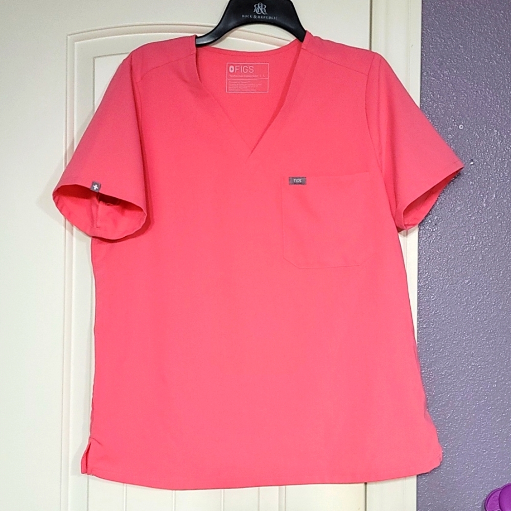 Neon pink figs scrub top